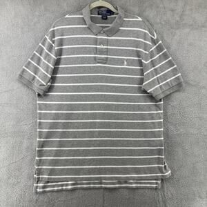 Polo Ralph Lauren Shirt Mens‎ L Gray Striped Polo 1/4 Button Preppy Short Sleeve